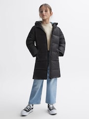Reiss Black Tia 4-9 yrs Water Resistant Quilted Hooded Coat - Image 7 of 8