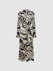 Reiss Black/White Tilly Printed Long Sleeve Midi Dress - Image 2 of 5