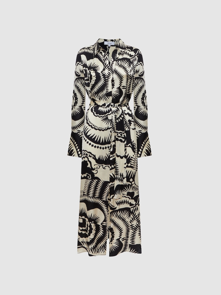 Reiss Black/White Tilly Printed Long Sleeve Midi Dress - Image 2 of 5
