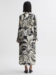 Reiss Black/White Tilly Printed Long Sleeve Midi Dress - Image 5 of 5