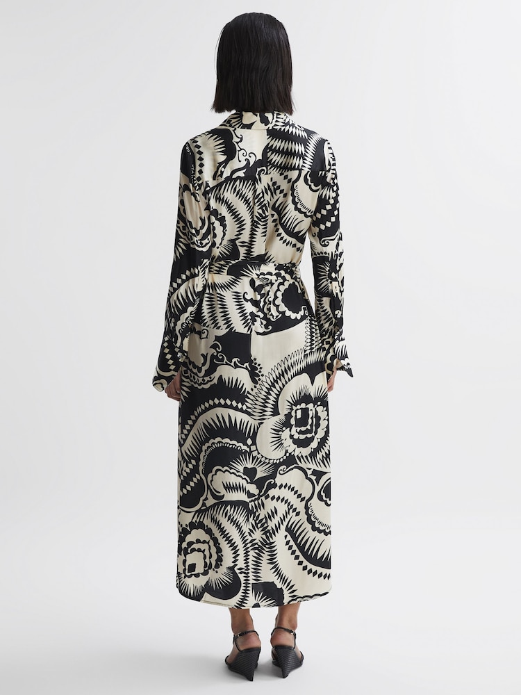 Reiss Black/White Tilly Printed Long Sleeve Midi Dress - Image 5 of 5