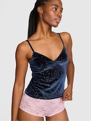 Victoria's Secret Pink Navy Blue Velvet Confetti Cami Pyjama Top - Image 2 of 3