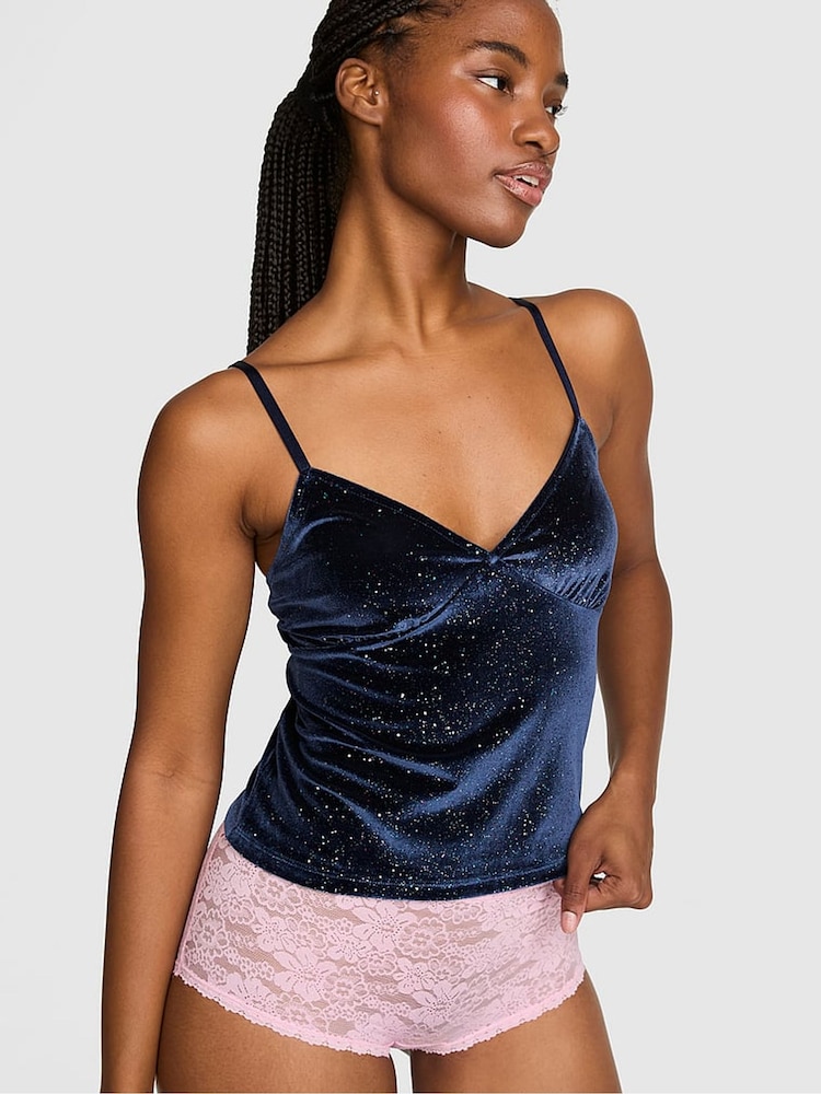 Victoria's Secret Pink Navy Blue Velvet Confetti Cami Pyjama Top - Image 2 of 3 Victoria's Secret Pink Navy Blue Velvet Confetti Cami Pyjama Top - Image 2 of 3
