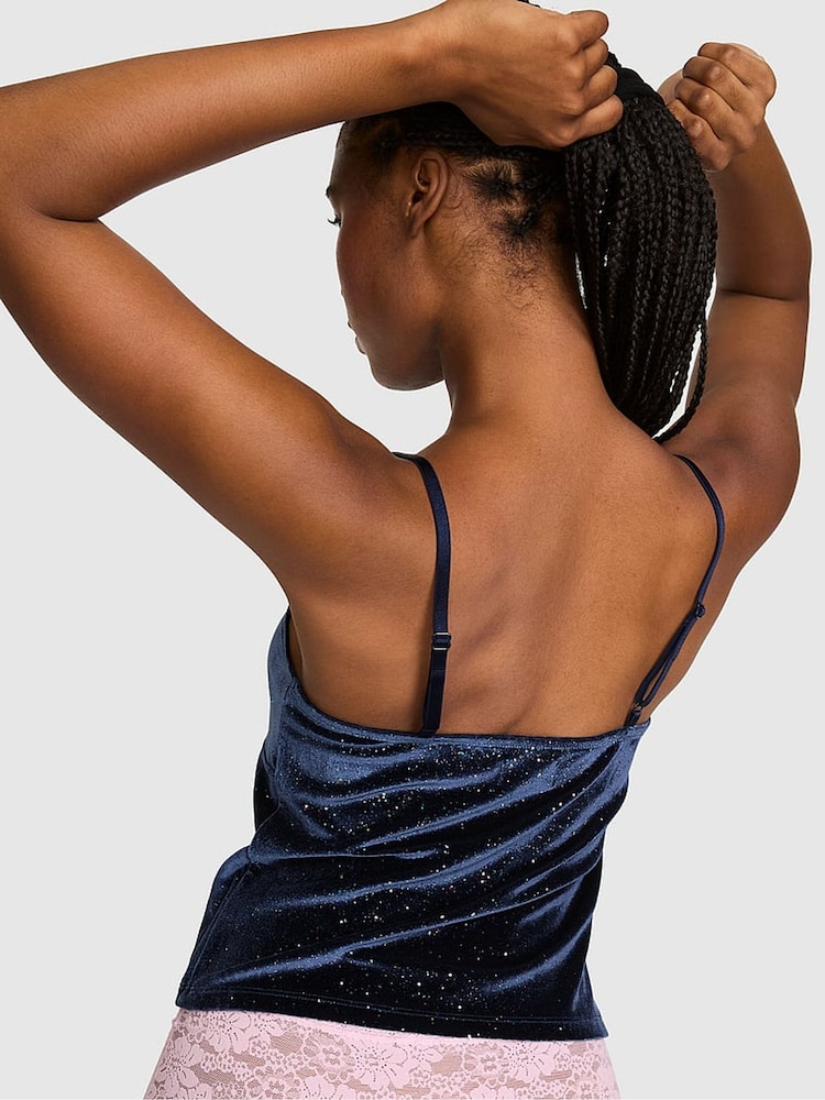 Victoria's Secret Pink Navy Blue Velvet Confetti Cami Pyjama Top - Image 3 of 3 Victoria's Secret Pink Navy Blue Velvet Confetti Cami Pyjama Top - Image 3 of 3