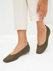 Khaki Green Signature Leather Hi Cut Ballerina Shoes - Image 1 of 5