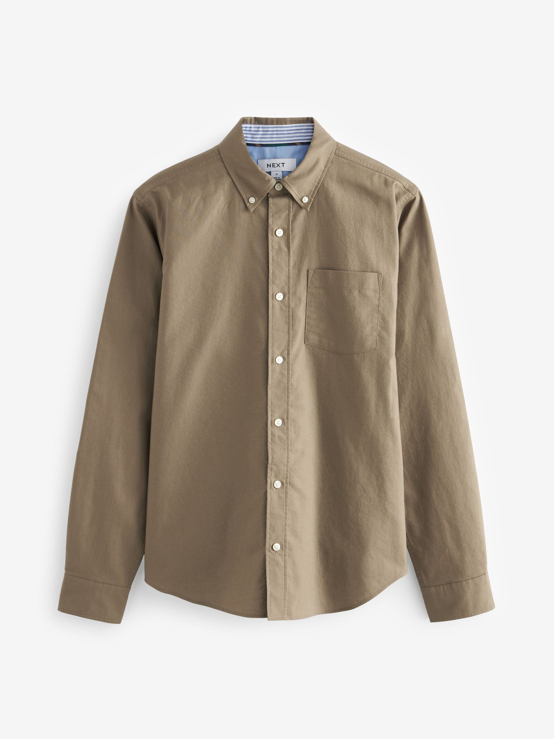 Buy Stone Natural Regular Fit Long Sleeve Oxford Shirt from