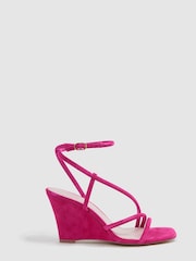 Reiss Pink Cassie Suede Strappy Wedge Heels - Image 1 of 5