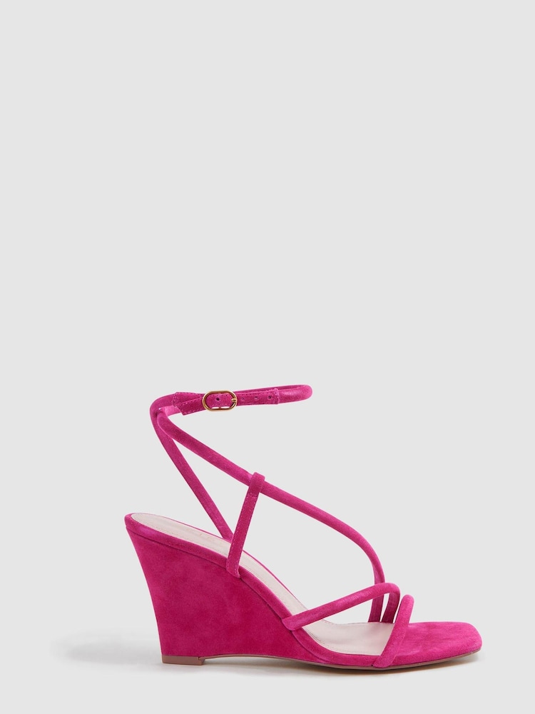 Reiss Pink Cassie Suede Strappy Wedge Heels - Image 1 of 5