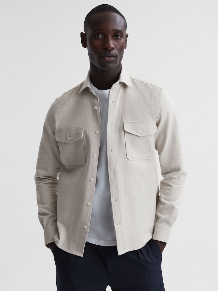 Reiss Stone Arlo Cotton Canvas Overshirt - Image 1 of 6
