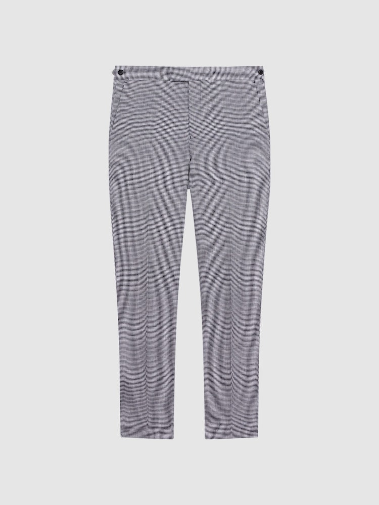 Reiss Navy Squad Linen Dogtooth Adjuster Regular Fit Trousers - Image 2 of 5