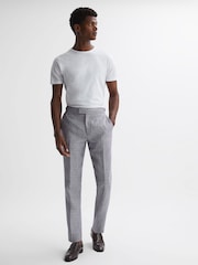 Reiss Navy Squad Linen Dogtooth Adjuster Regular Fit Trousers - Image 4 of 5
