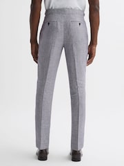 Reiss Navy Squad Linen Dogtooth Adjuster Regular Fit Trousers - Image 5 of 5