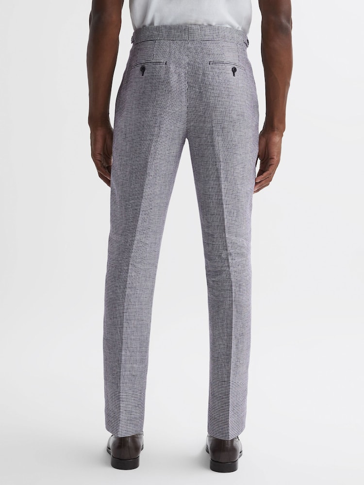 Reiss Navy Squad Linen Dogtooth Adjuster Regular Fit Trousers - Image 5 of 5 Reiss Navy Squad Linen Dogtooth Adjuster Regular Fit Trousers - Image 5 of 5