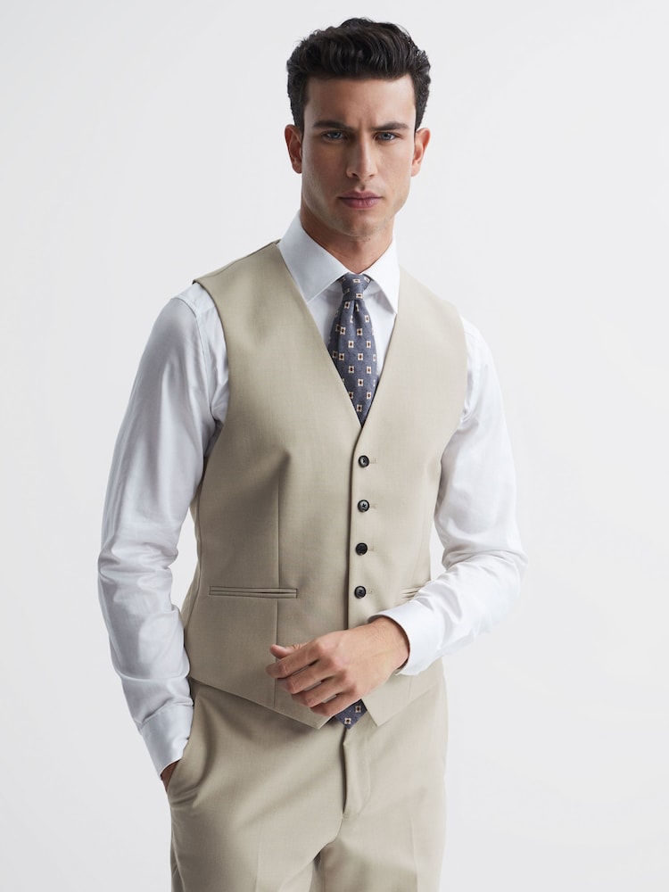 Reiss Stone Fine Classic Slim Fit Six Button Wool Waistcoat - Image 1 of 6