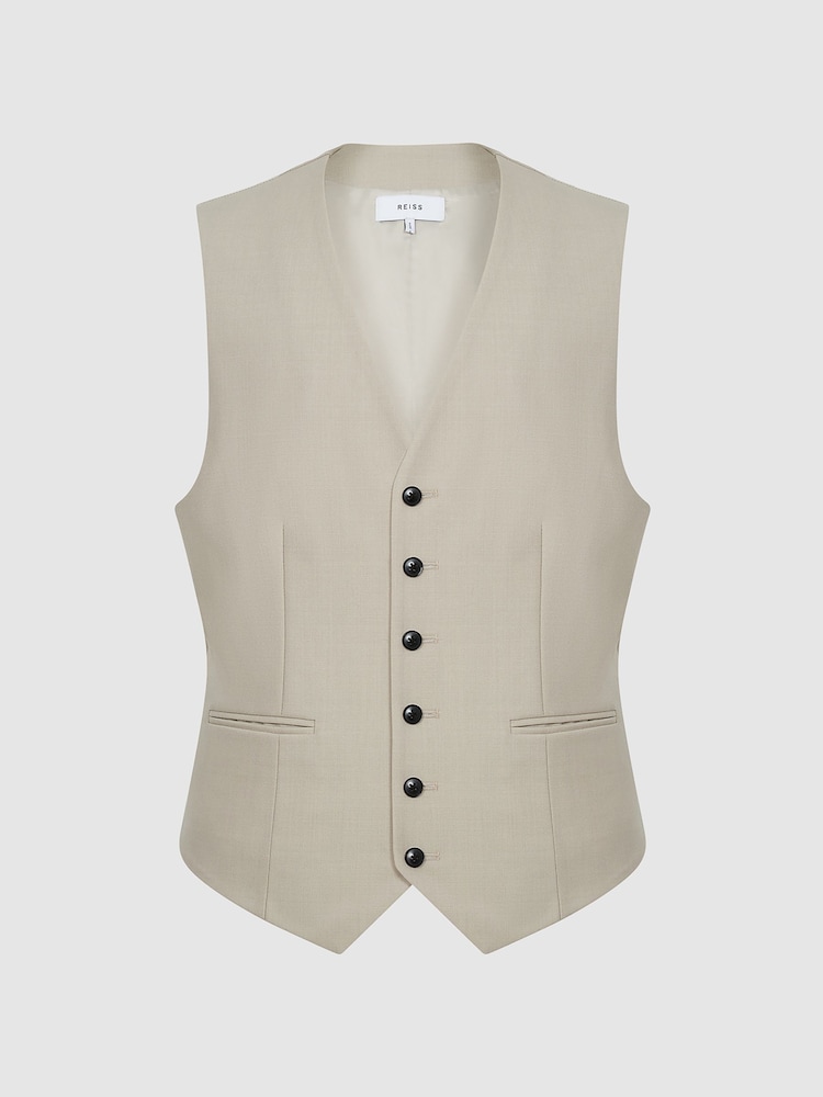 Reiss Stone Fine Classic Slim Fit Six Button Wool Waistcoat - Image 2 of 6
