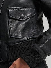 Superdry Black Knit Collar Leather Bomber Jacket - Image 6 of 6