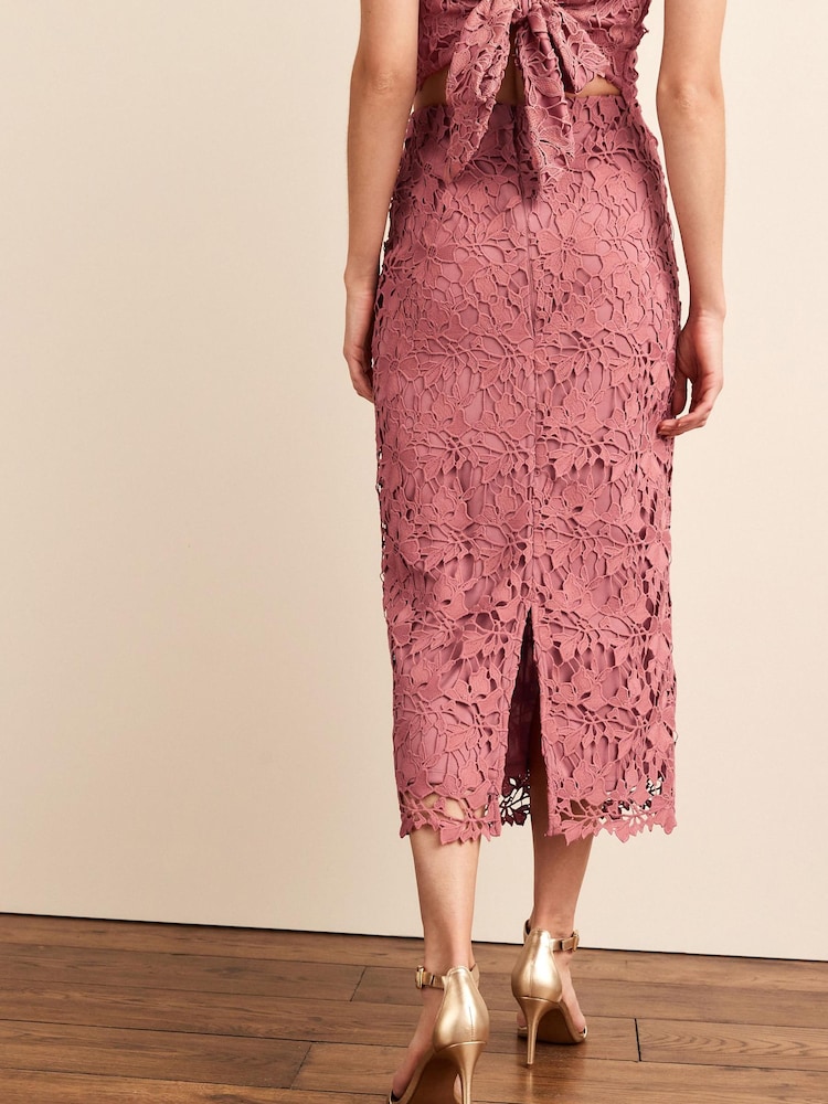 Blush Pink Lace Co-Ord Midi Skirt - Image 3 of 5