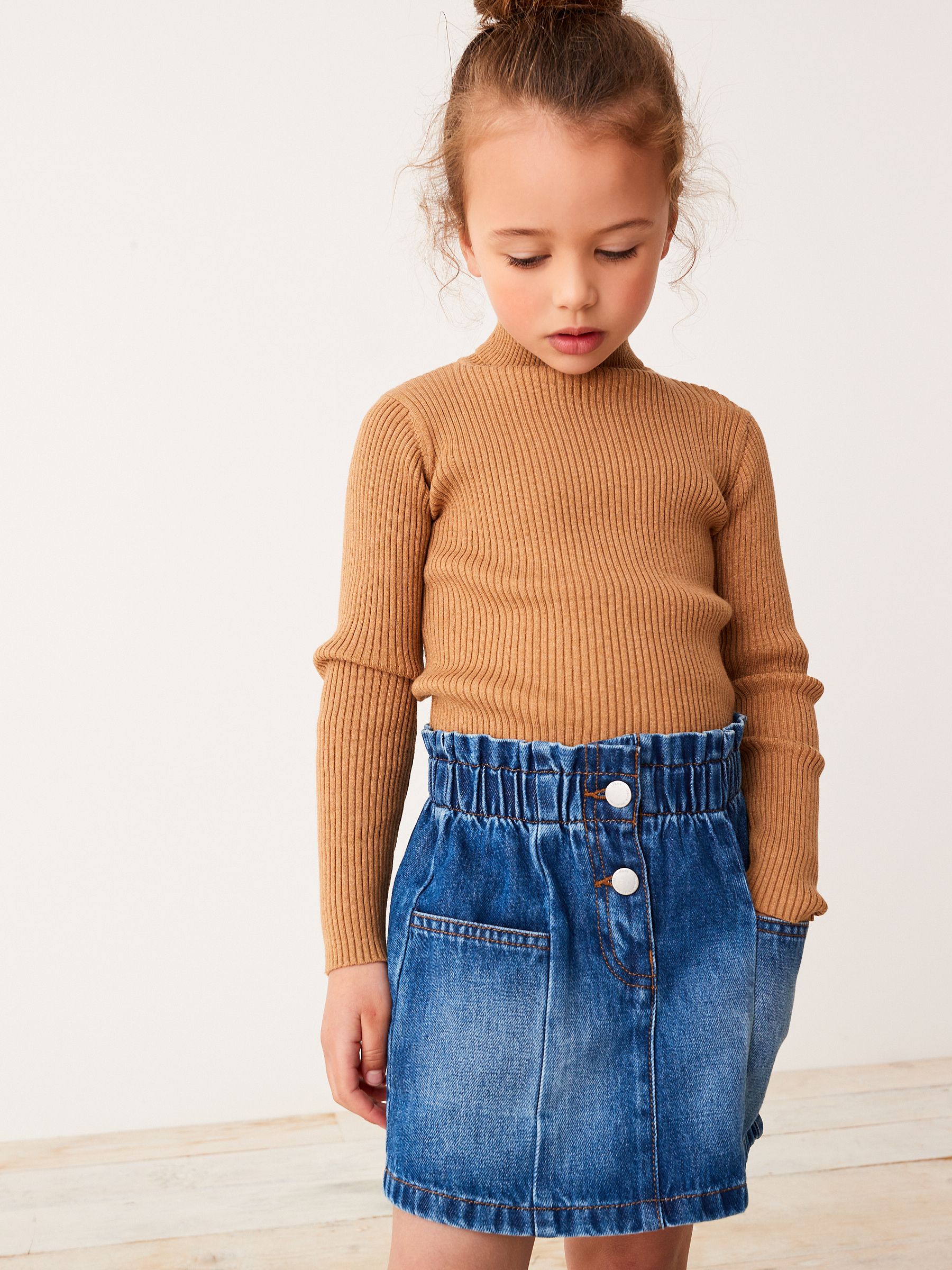Girls Next Mid Blue Denim 100 Cotton Paperbag Waist Skirt 3 16yrs Blue