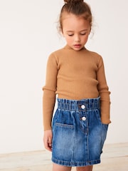 Mid Blue Denim 100% Cotton Paperbag Waist Skirt (3-16yrs) - Image 1 of 4