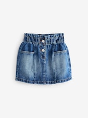 Mid Blue Denim 100% Cotton Paperbag Waist Skirt (3-16yrs) - Image 2 of 4