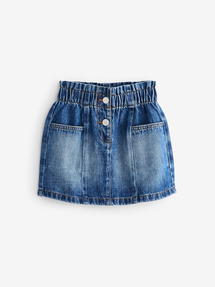 Mid Blue Denim 100% Cotton Paperbag Waist Skirt (3-16yrs) - Image 2 of 4