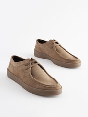 Taupe Brown Suede Apron Lace-Up Shoes - Image 2 of 7