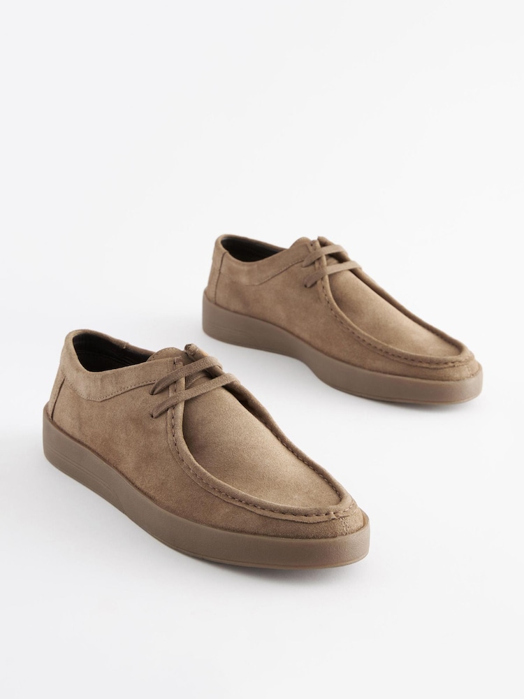 Taupe Brown Suede Apron Lace-Up Shoes - Image 2 of 7