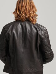 Superdry Grey Leather Moto Racer Jacket - Image 2 of 3