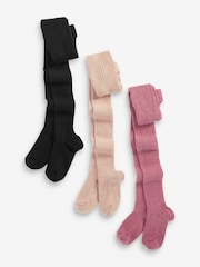 Pink/Honey Cream/Black 3 Pack Cotton Rich Rib Tights - Image 1 of 2