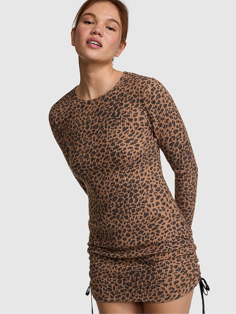 Victoria's Secret Pink Brown Leopard Waffle Sleep Dress - Image 1 of 2 Victoria's Secret Pink Brown Leopard Waffle Sleep Dress - Image 1 of 2