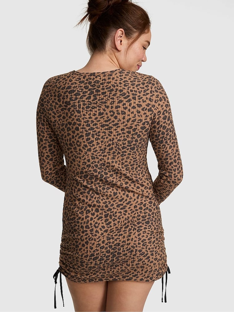 Victoria's Secret Pink Brown Leopard Waffle Sleep Dress - Image 2 of 2 Victoria's Secret Pink Brown Leopard Waffle Sleep Dress - Image 2 of 2
