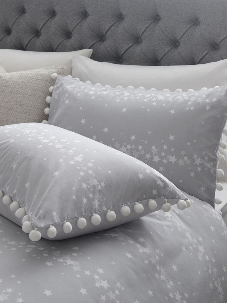 Grey Star Pom Pom Duvet Cover And Pillowcase Set - Image 2 of 5