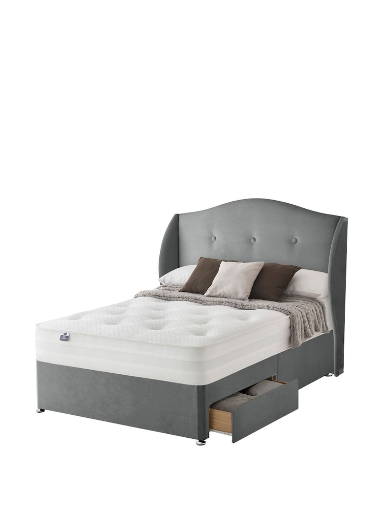 Silentnight Grey 1400 Mirapocket 2 Drawer Velvet Divan Bed Set - Image 2 of 2