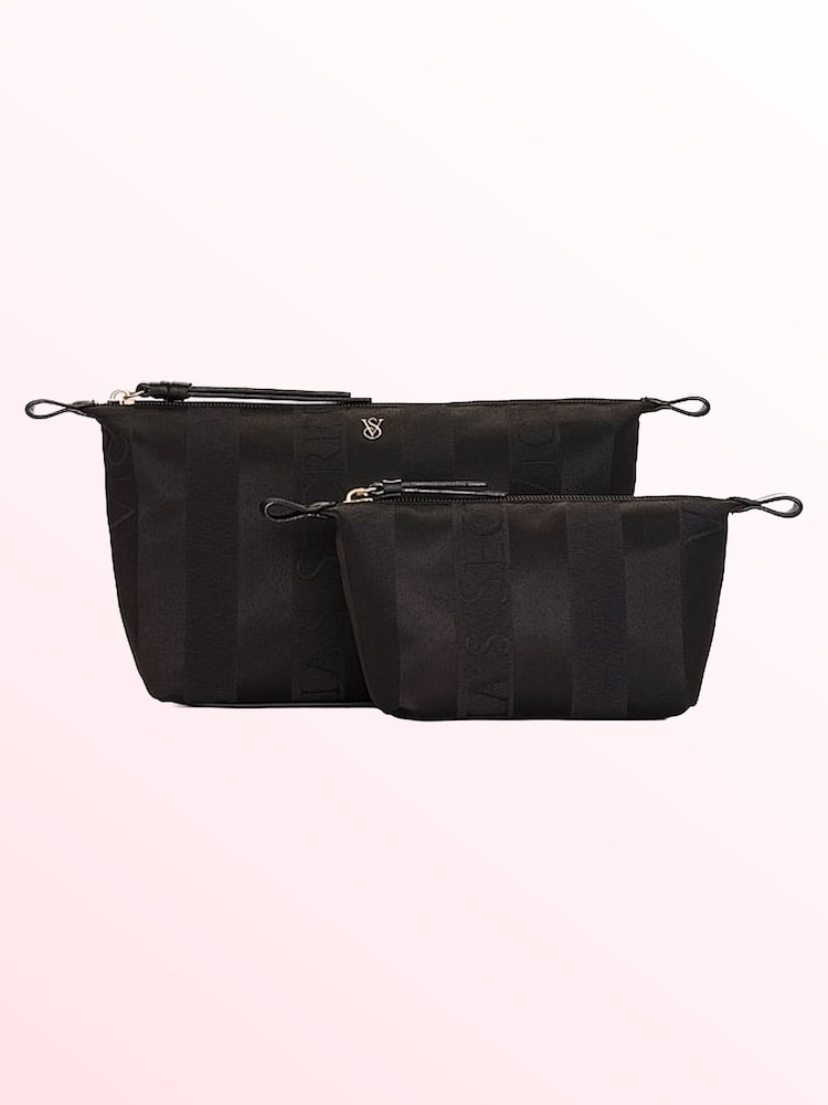 Victoria's Secret Black Stripe 2 Piece Makeup Bag - Image 1 of 3