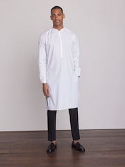 White Regular Fit 100% Cotton Round Neck Kurta - Image 3 of 8