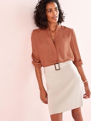 Neutral Belted Knit Mini Skirt - Image 1 of 5