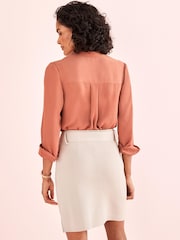Neutral Belted Knit Mini Skirt - Image 3 of 5