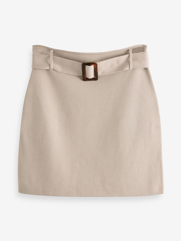 Neutral Belted Knit Mini Skirt - Image 5 of 5