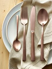 16 Piece Brushed Copper Effect Stainless Steel Cutlery Set - Image 1 of 3
