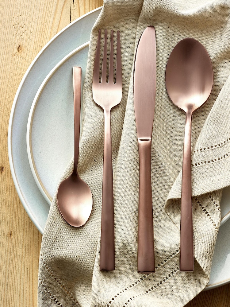 16 Piece Brushed Copper Effect Stainless Steel Cutlery Set - Image 1 of 3