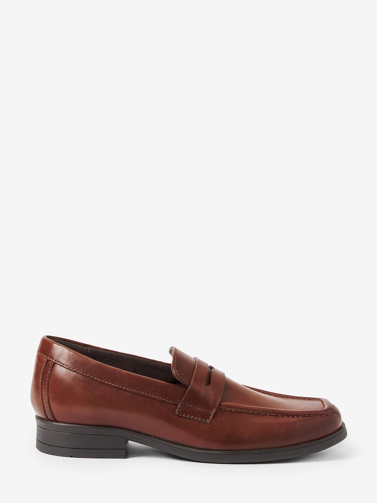 Chocolate Brown Square Toe Leather Loafers - Image 1 of 4
