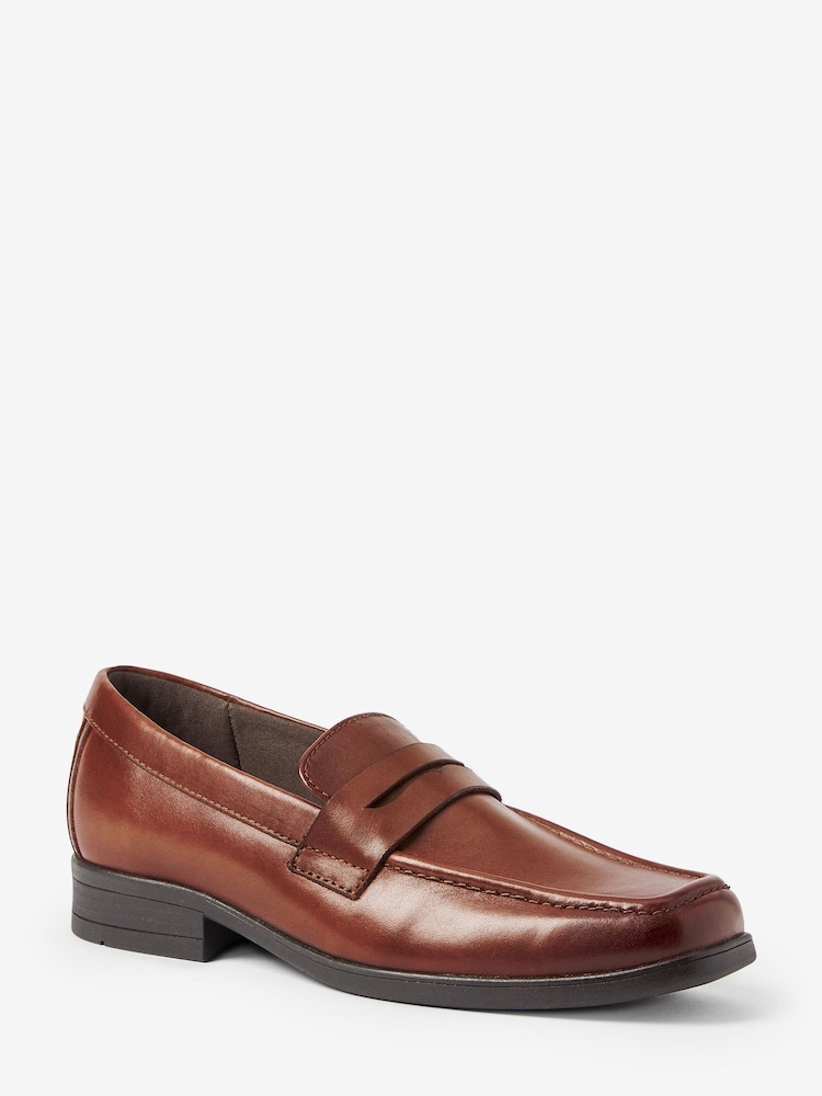 Chocolate Brown Square Toe Leather Loafers - Image 2 of 4