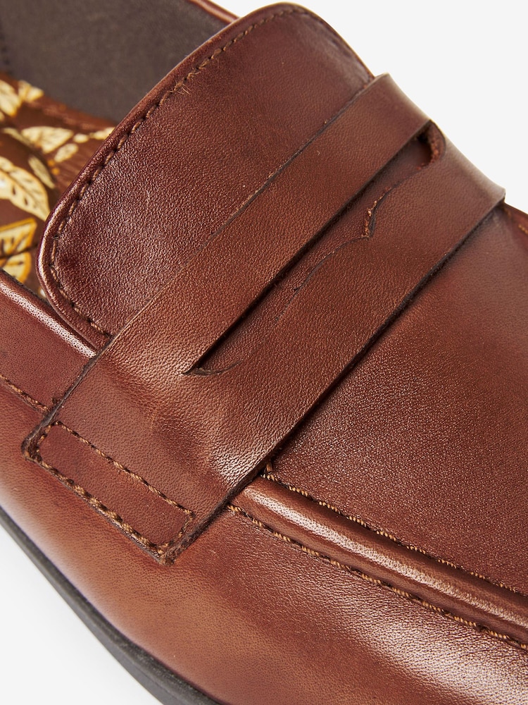 Chocolate Brown Square Toe Leather Loafers - Image 4 of 4
