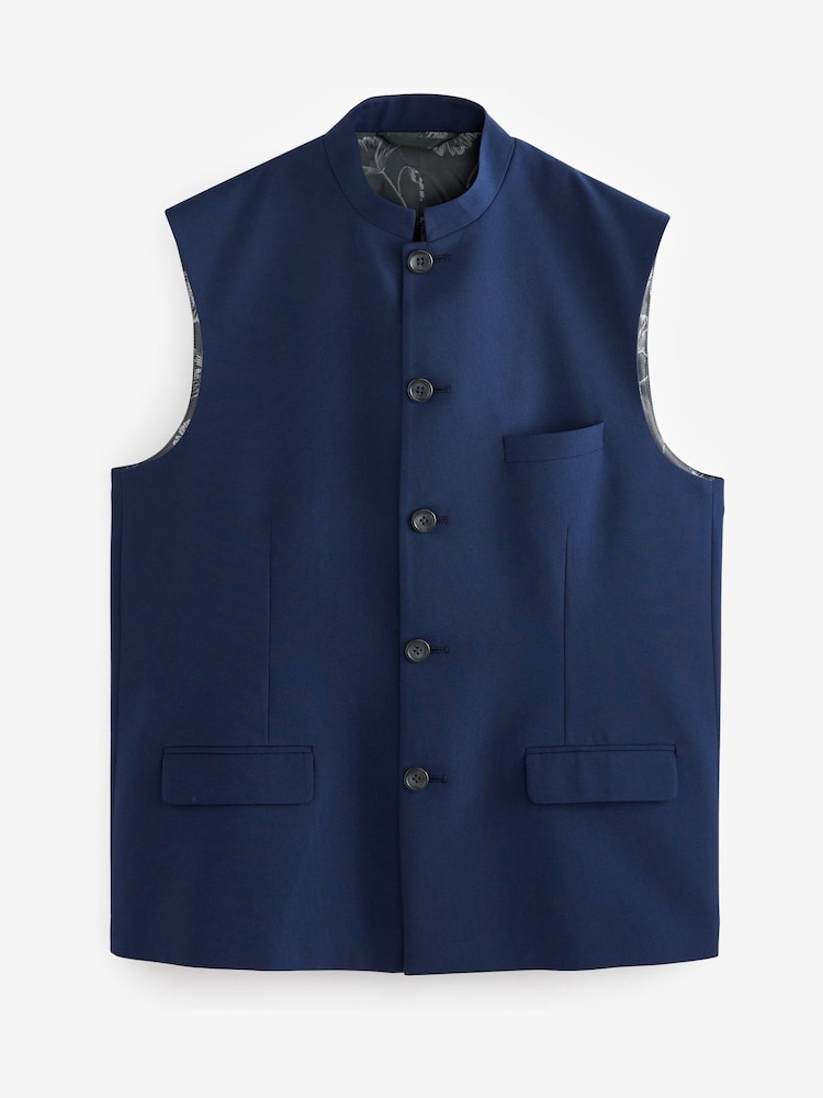 Bright Blue Nehru Collar Waistcoat - Image 1 of 4