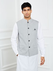 Light Grey Nehru Collar Waistcoat - Image 3 of 10
