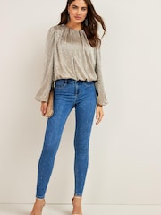 Mid Blue Sparkle Skinny Jeans - Image 1 of 5