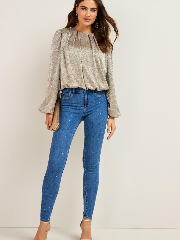 Mid Blue Sparkle Skinny Jeans - Image 1 of 5