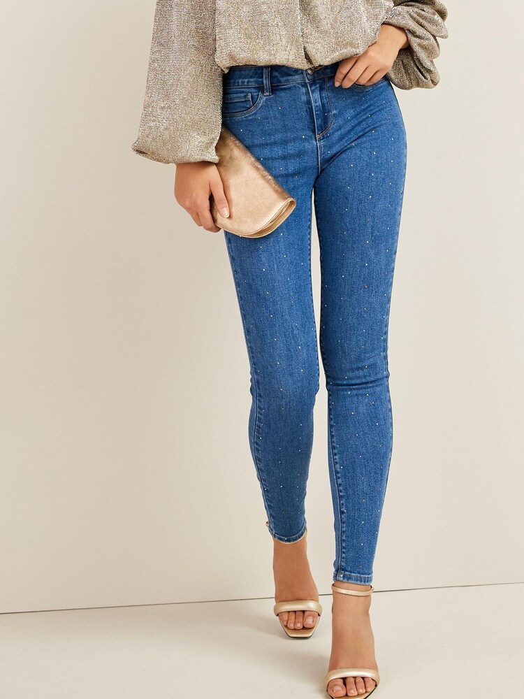 Mid Blue Sparkle Skinny Jeans - Image 2 of 5