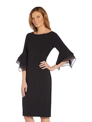 Adrianna Papell Black Knit Crepe Tiered Sleeve Dress - Image 1 of 6