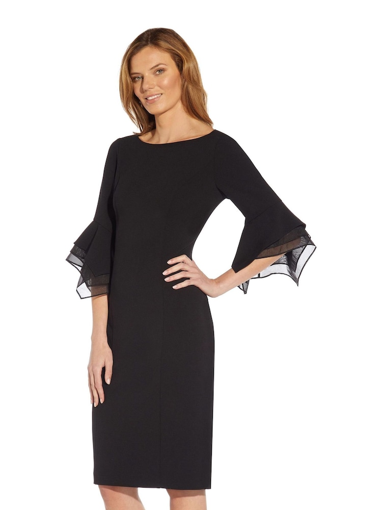 Adrianna Papell Black Knit Crepe Tiered Sleeve Dress - Image 1 of 6